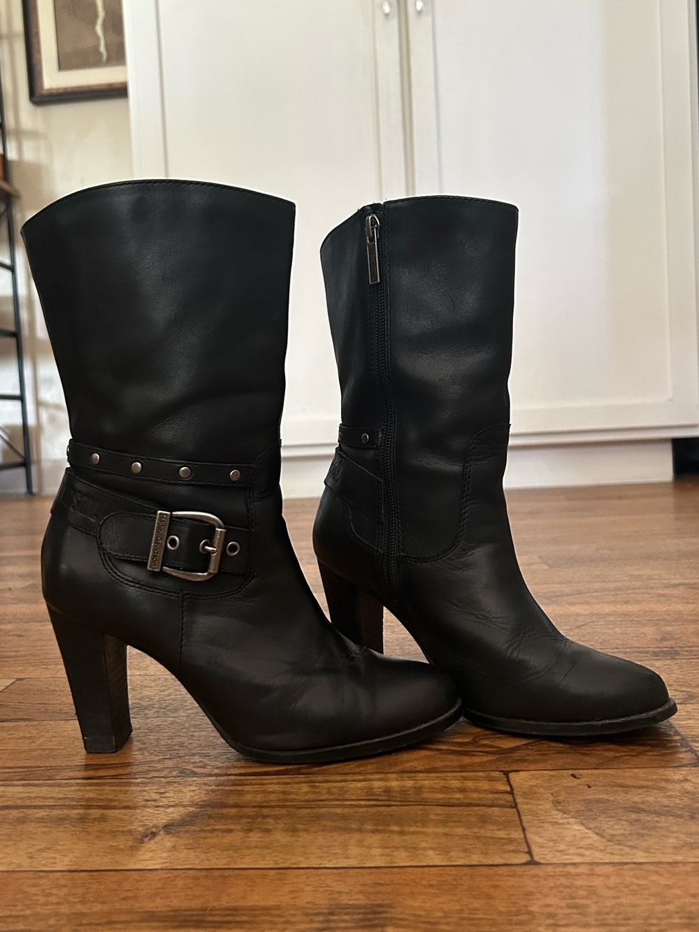 Harley-Davidson Estelle Black Leather Heeled Moto Boots Women’s 6.5